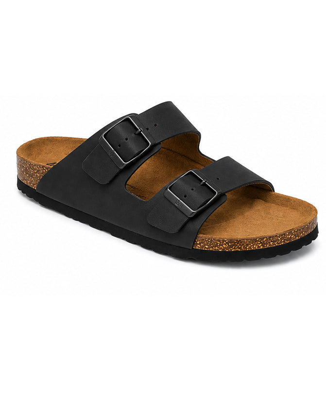 LA CASA DI MODA Men's Black Double Strap Cork Slides