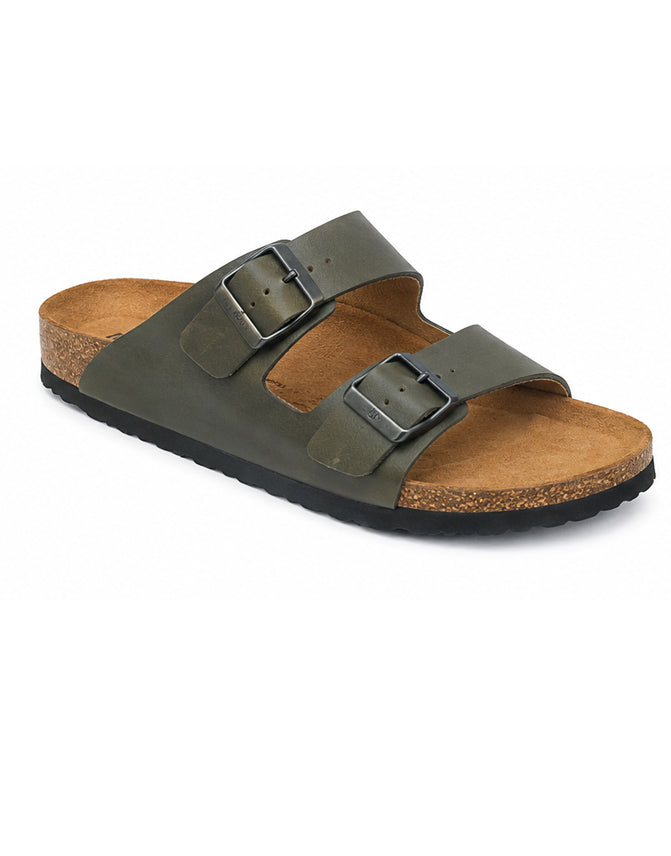 LA CASA DI MODA Men's Olive Green Double Strap Cork Sandals