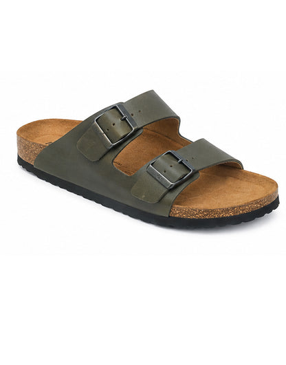 LA CASA DI MODA Men's Olive Green Double Strap Cork Sandals