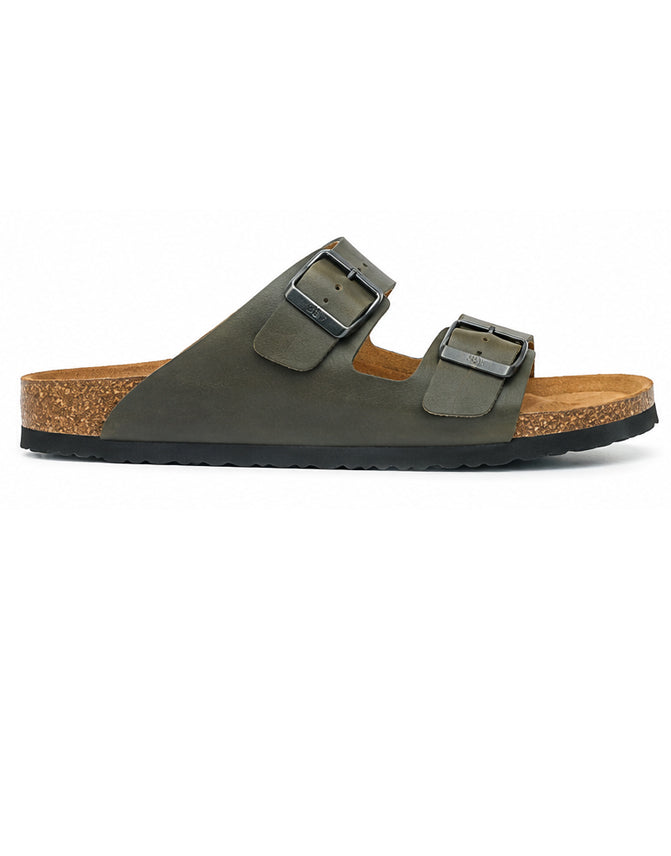 LA CASA DI MODA Men's Olive Green Double Strap Cork Sandals