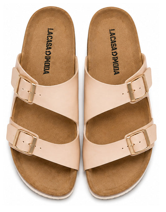 LA CASA DI MODA Women's Two-Strap Sandals Beige
