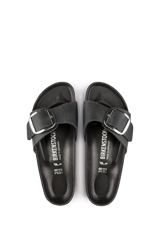 Madrid Big Buckle Black Oiled Leather Narrow