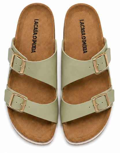 LA CASA DI MODA Women's Two-Strap Sandals Sage Green