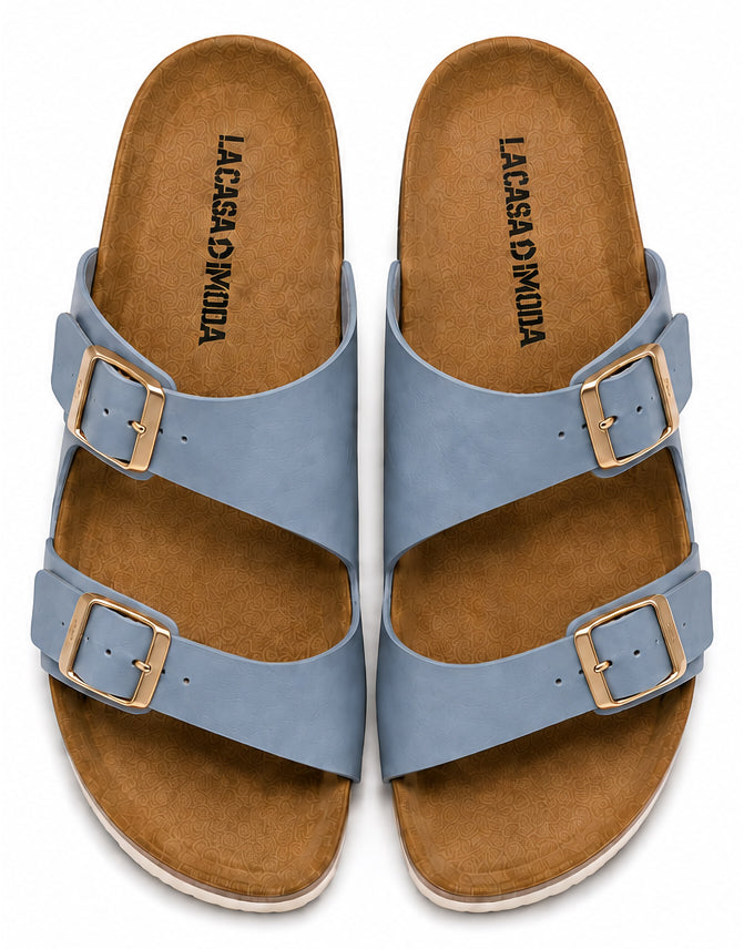 LA CASA DI MODA Women's Two-Strap Sandals Powder Blue