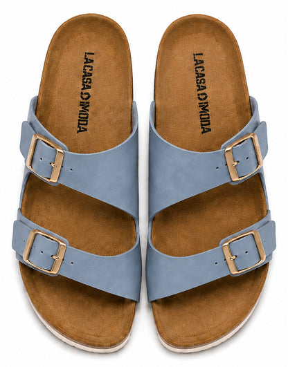 LA CASA DI MODA Women's Two-Strap Sandals Powder Blue