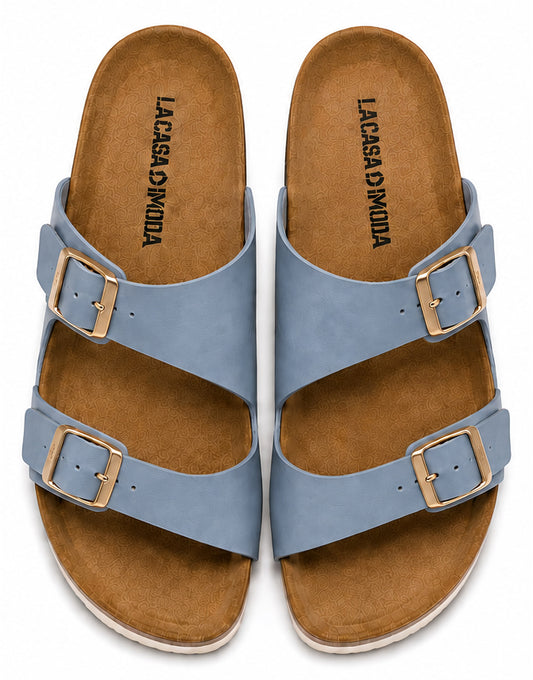 LA CASA DI MODA Women's Two-Strap Sandals Powder Blue