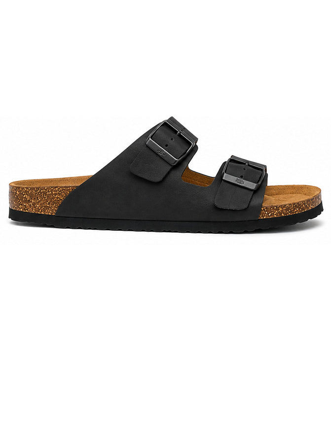 LA CASA DI MODA Men's Black Double Strap Cork Slides