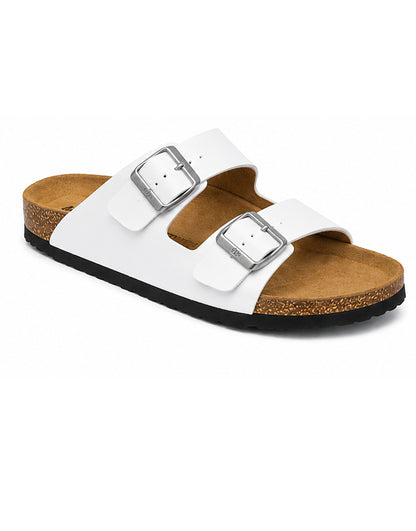 LA CASA DI MODA Men's White Double Strap Cork Slide Sandals