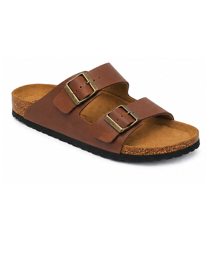 LA CASA DI MODA Men's Brown Double Strap Cork Sandals