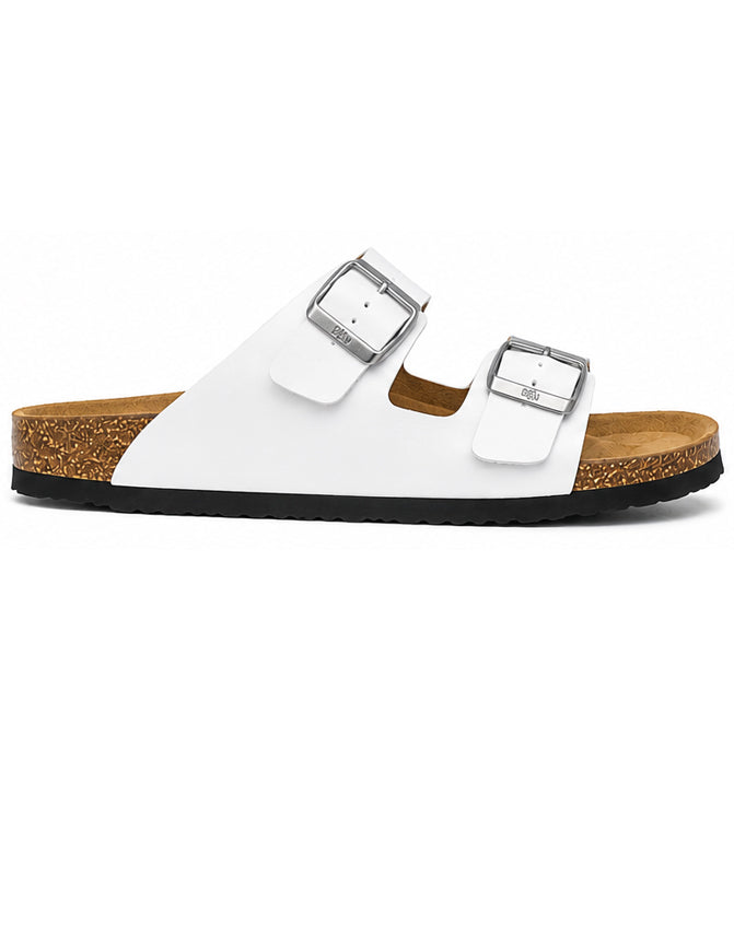 LA CASA DI MODA Men's White Double Strap Cork Slide Sandals