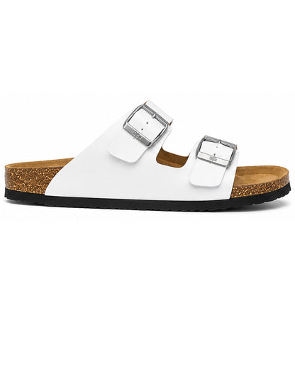 LA CASA DI MODA Men's White Double Strap Cork Slide Sandals