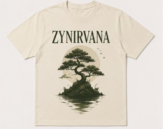 Zynirvana Graphic T-Shirt Bonsai Nature Design Cream/White