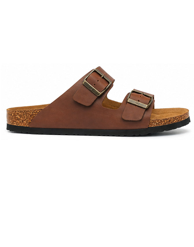 LA CASA DI MODA Men's Brown Double Strap Cork Sandals