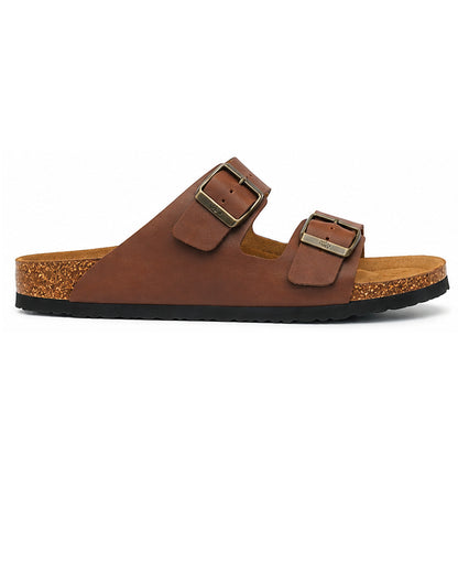 LA CASA DI MODA Men's Brown Double Strap Cork Sandals